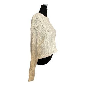 Free People Women's Cable Knit Cropped Sweater, Medium, Ivory NWT "Cutting Edge"